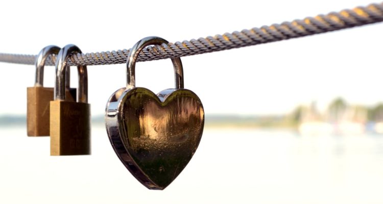 heart-shaped padlock attached on a wire